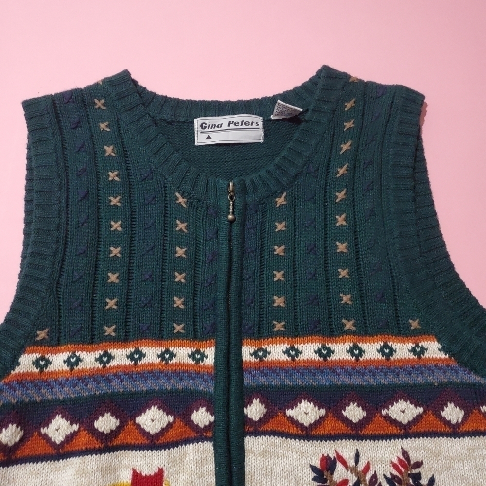 Vintage 1980s 80s Cottagecore Fall Forest Cottage Tree Leaves Gina Peters Vest - Picture 2 of 6